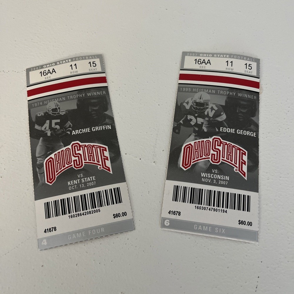 OHIO STATE Buckeyes Football 2007 Season Ticket Stubs‎ Games 4 & 6